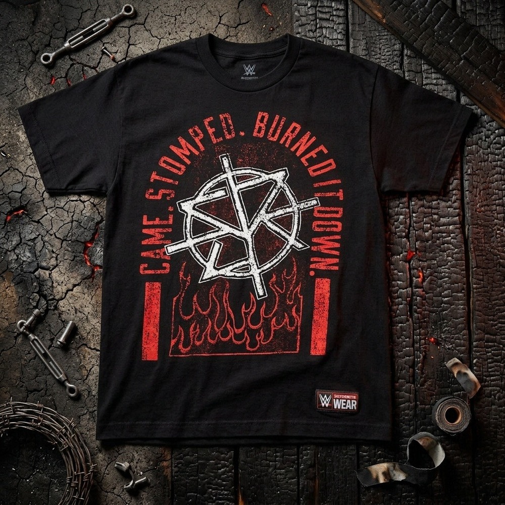 WWE Authentic Seth Rollins Burn It Down Black Graphic T Shirt Mens Small